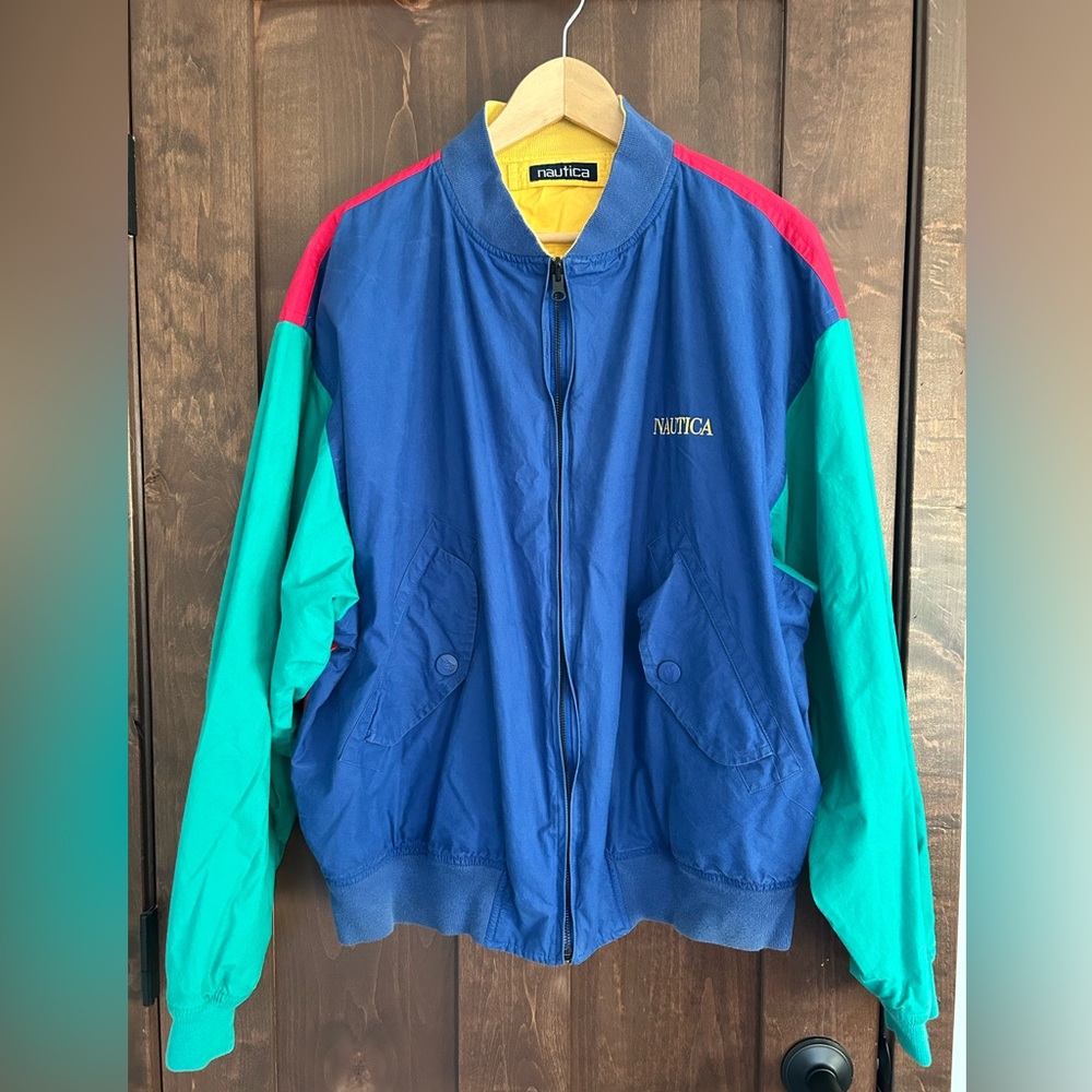 Vintage 90s NAUTICA Sailing Jacket Reversible Colorblock Retro Rare Find XL